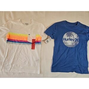 Hurley Youth Boys 2-pack Tee Shirts Size Medium White  Pocket & Blue Palm 10/12